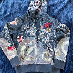 Vintage LUCKY Y2K Women’s Med Asian Hoodie Zip Geisha